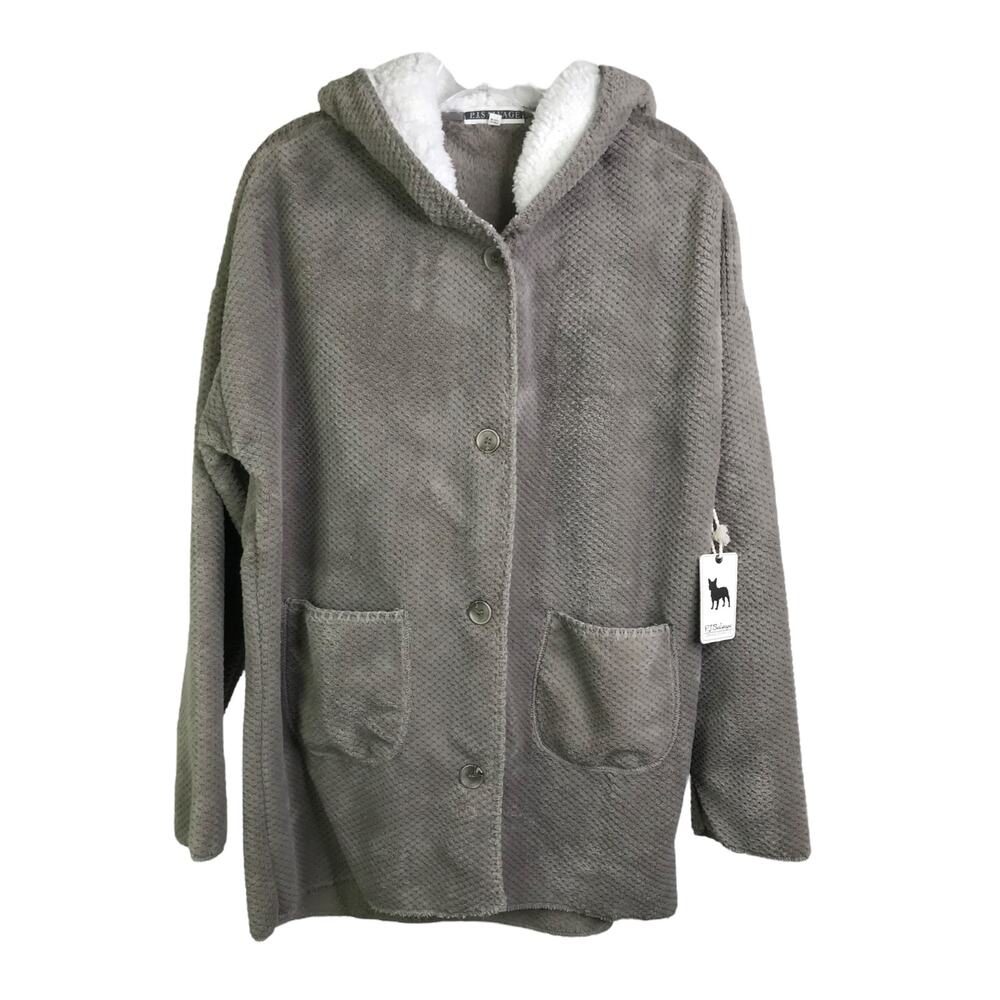 PJ Salvage Long Cardigan Womens Size Medium Gray Long Sleeve Soft‎ Fleece NWT